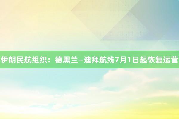 伊朗民航组织：德黑兰—迪拜航线7月1日起恢复运营
