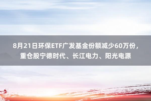 8月21日环保ETF广发基金份额减少60万份，重仓股宁德时代、长江电力、阳光电源