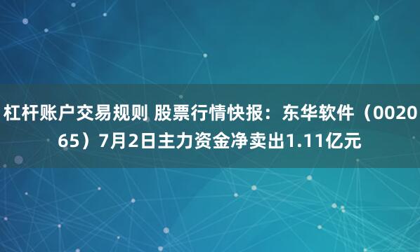 杠杆账户交易规则 股票行情快报：东华软件（002065）7月2日主力资金净卖出1.11亿元