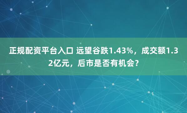 正规配资平台入口 远望谷跌1.43%，成交额1.32亿元，后市是否有机会？