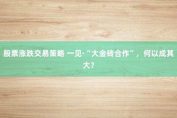 股票涨跌交易策略 一见·“大金砖合作”，何以成其大？